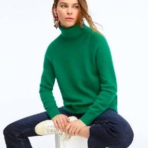 J Crew Sz S Turtleneck Tunic Sweater Side Slits Super Soft Yarn Green